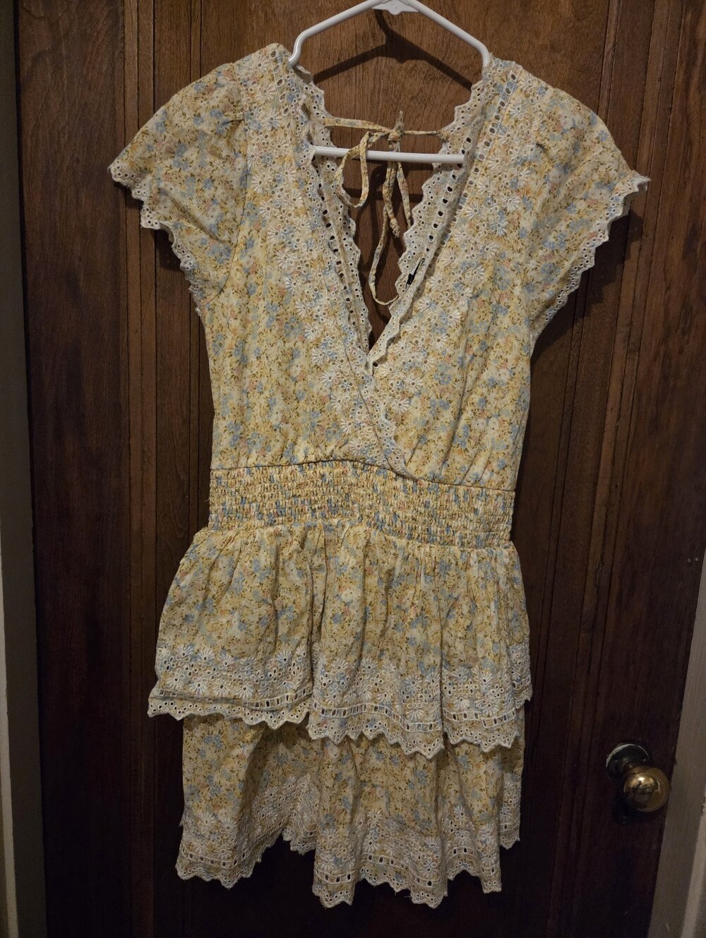 Yellow Floral Lace-Trim Summer Dress